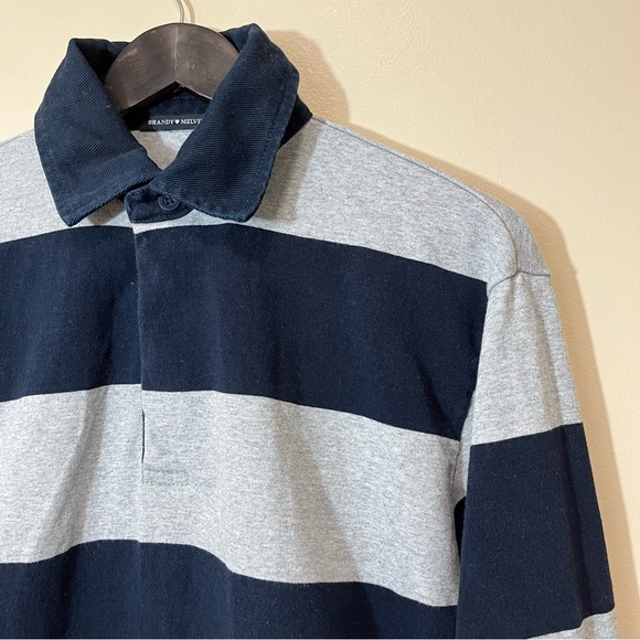 Brandy Melville Cropped Polo Rugby Shirt No Size Stripes Navy Blue Grey - Picture 2 of 8